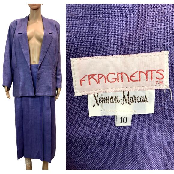 80s Purple Linen Skirt Suit | Neiman Marcus Oversized Blazer Tailored Skirt | S - Picture 6 of 14